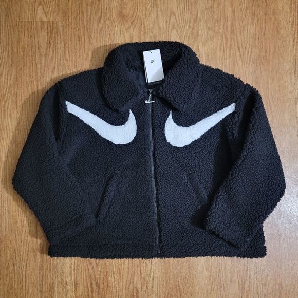 Nike Sportswear Swoosh Teddy Sherpa Jacket Black White Dunk Low Quilt Size M New - Picture 4 of 17